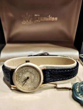 MSU Hamilton Gold-Tone Watch with Black Strap